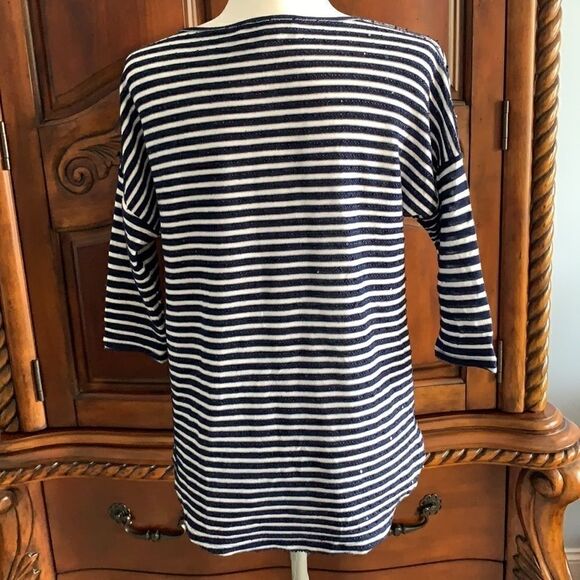 Loft navy striped raglan sleeve top- size XS - Picture 3 of 5